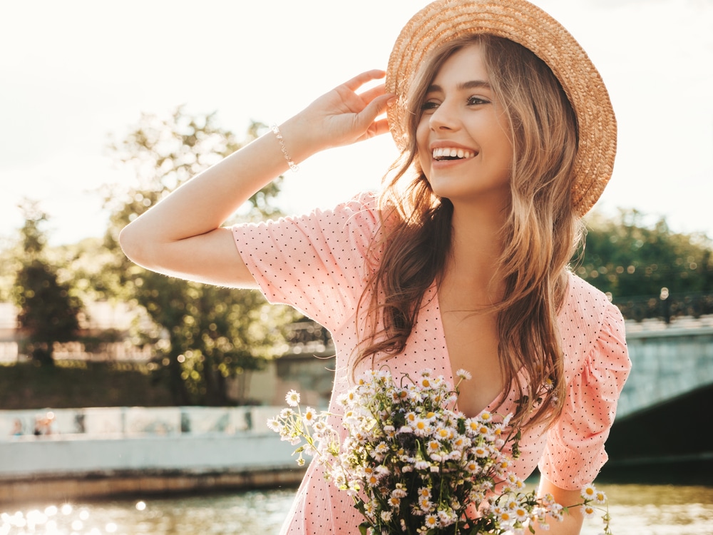 Young,Beautiful,Smiling,Hipster,Woman,In,Trendy,Summer,Sundress.,Sexy